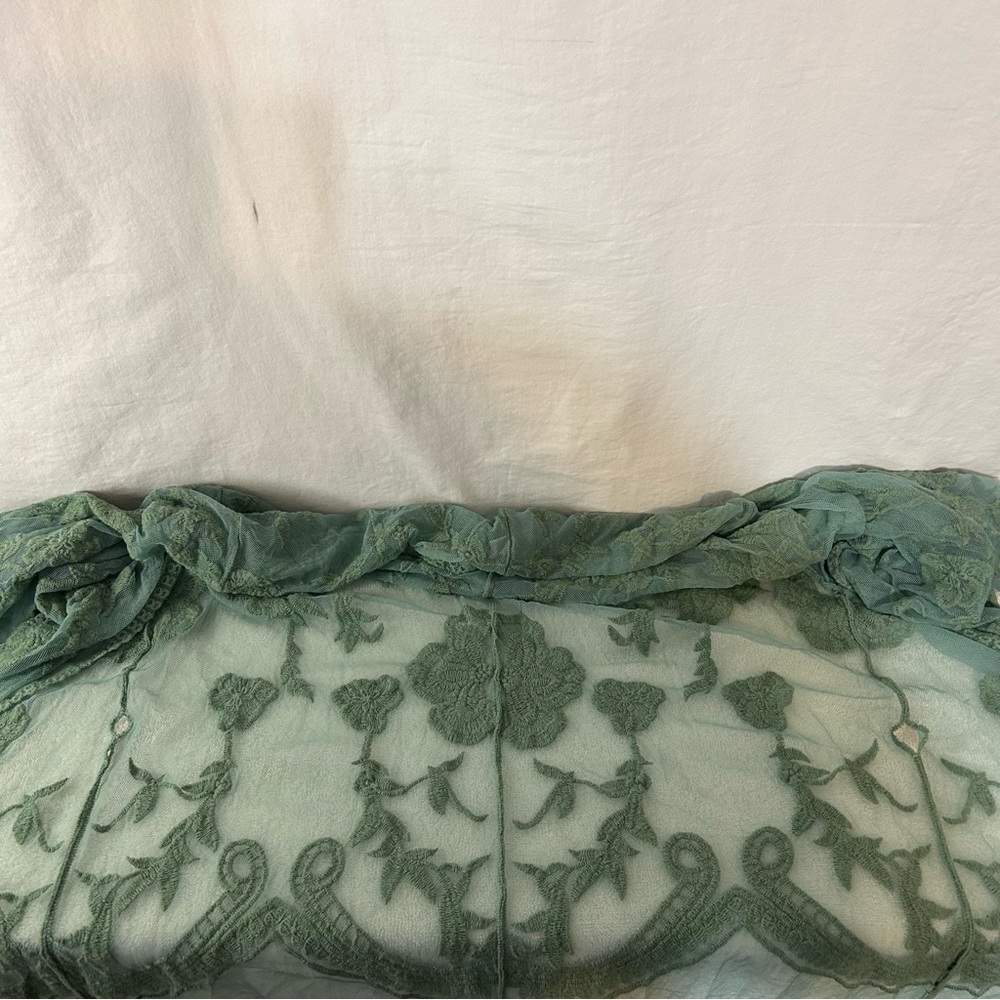 White Birch Sage Green Floral Embroidered Lace Kimono Cardigan - Size M - Picture 11 of 14